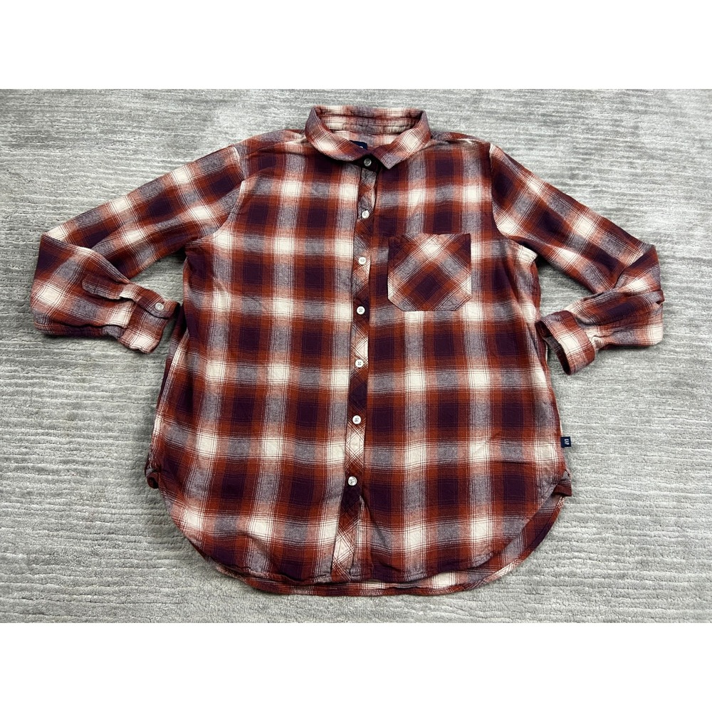 GAP Button Up Shirt Womens L Burgundy Plaid GP004599 Flannel Long Sleeve Cotton